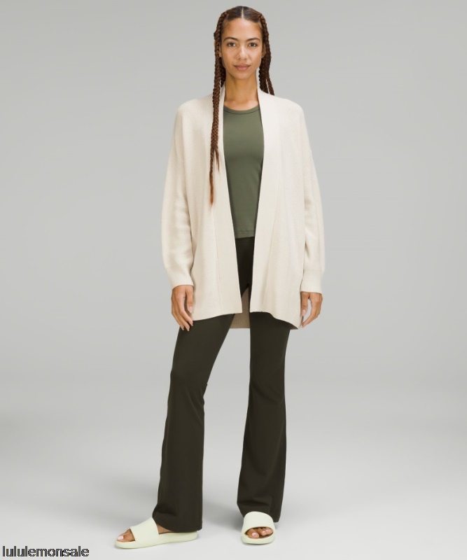 Lululemon Damen DELULU482 | White Opal Gerippter Langer Wickelpullover Aus Einer Merinowollmischung